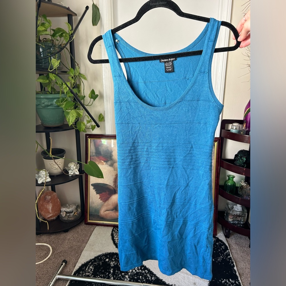 Sweater Project Blue Ribbed Bodycon Dress